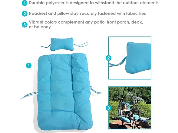 Sunnydaze Julia Polyester Egg Chair Cushions - Gallery 2