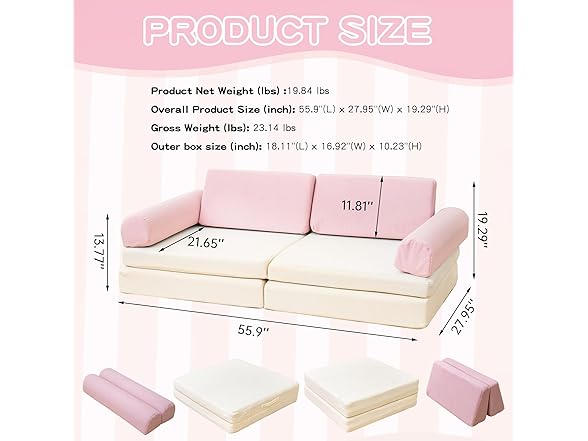 Stmoze Modular Kids Play Couch, 5 Second Quick Bounce High D (Open Box)