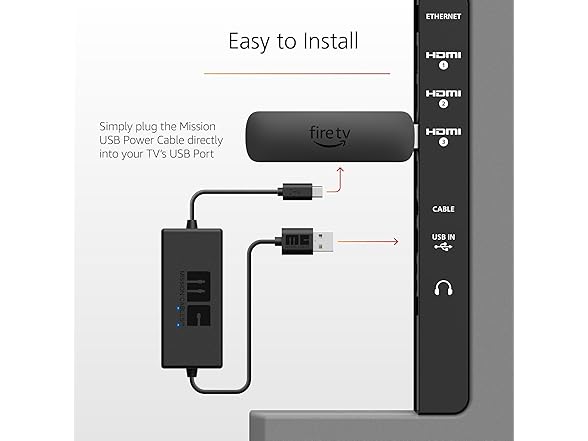 Mission Cables USB Power Cable for Fire Stick