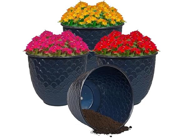 Sunnydaze Dinah 12.5" Metal Outdoor Plant Pot Set