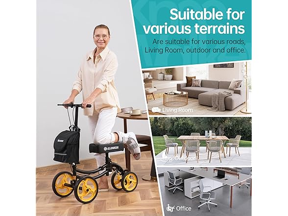 ELENKER Deluxe Steerable Knee Walker with 10" Front Wheels – (Open Box)