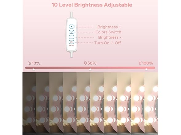 Bairth LED Vanity Lights for Mirror, Pink, 10 Bulbs