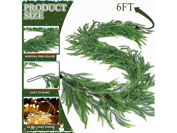 TISEMENT Norfolk Pine Garlands with Light String, 6F