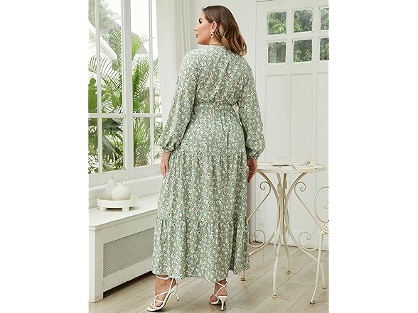 KOJOOIN Wrap Maxi Dress Green Flower (XL)