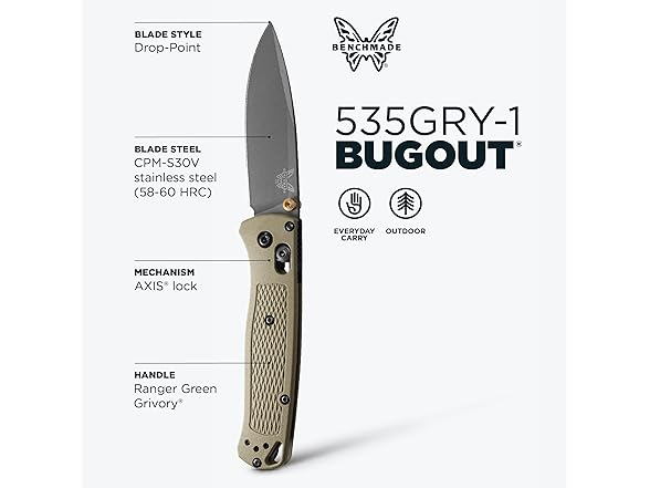 Benchmade Bugout Knife - Ranger Green Grivory - Cerakote Finish - Gallery 2