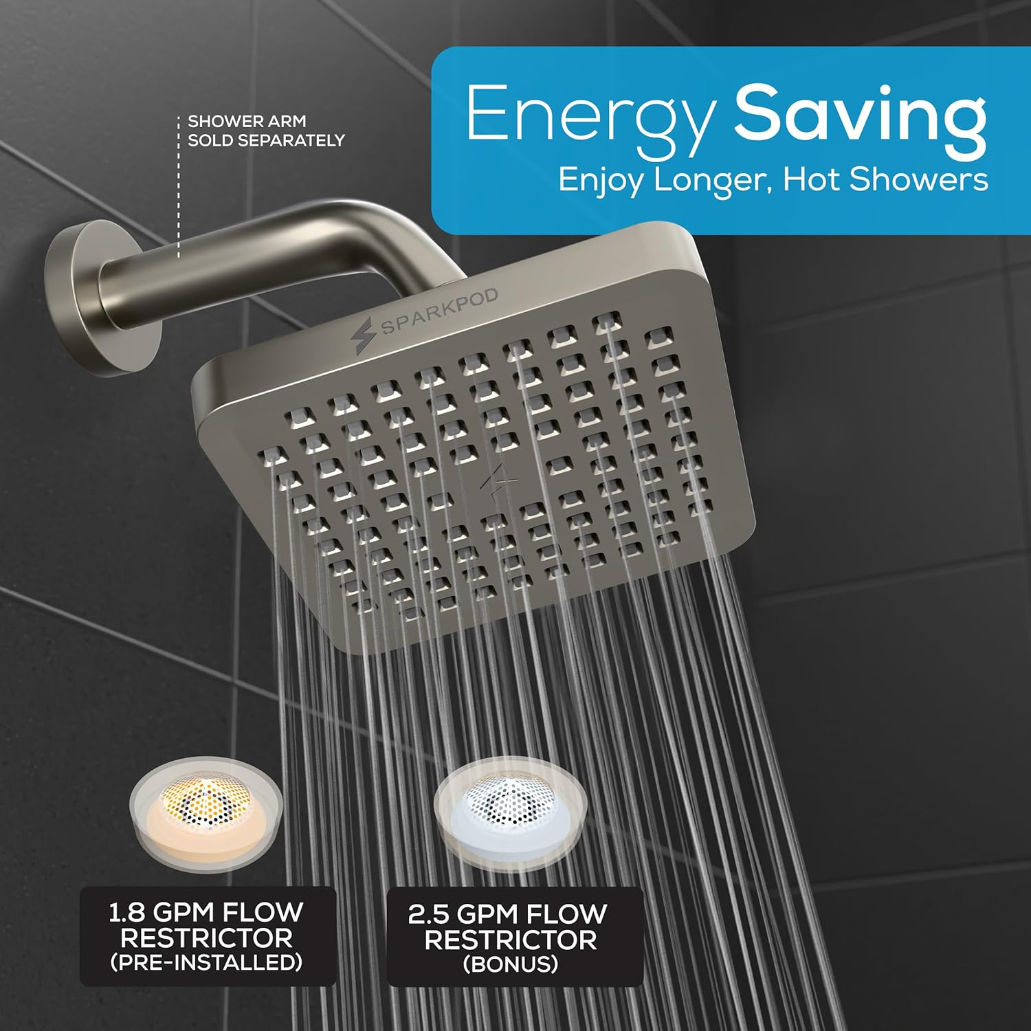 8" Square High Pressure Rain Shower Head - Gallery 11
