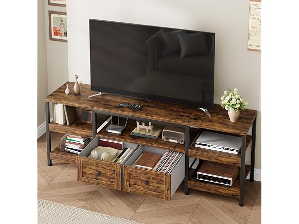 Industrial TV Stand with 2 Drawers Fits TVs up to 75in