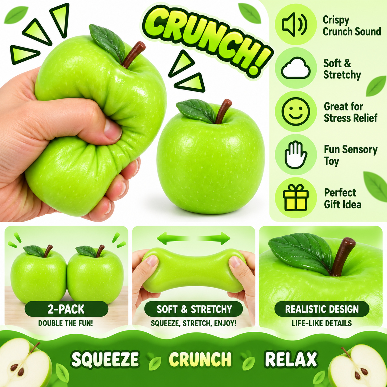 Green Apple Crunch Squishy 2Pk - Gallery 5