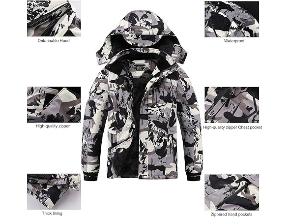 OHSNMAKSL Boy's Waterproof Ski Jacket