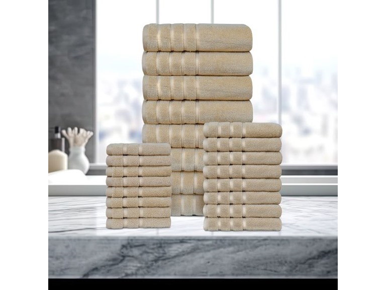 Bibb Home 4241 24 Piece Zero Twist Egyptian Cotton Towel Se