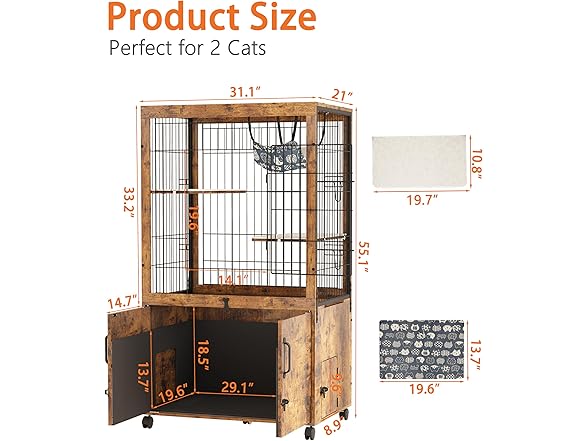 Megidok Furniture Cat Cages Indoor with Litter