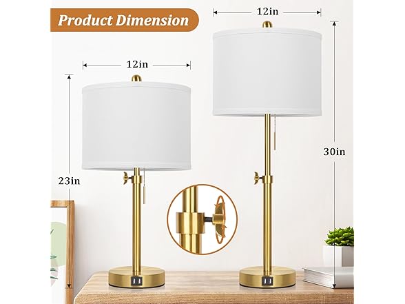 Kondras Table Lamp Set of 2 with 2 USB Ports