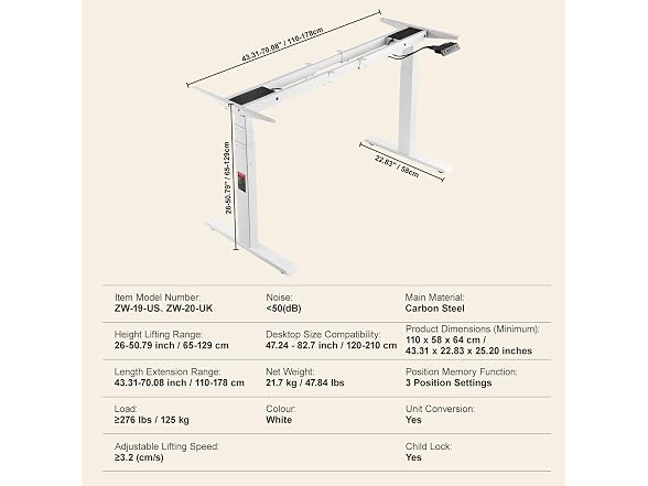 Standing Desk Frame Dual Motor
