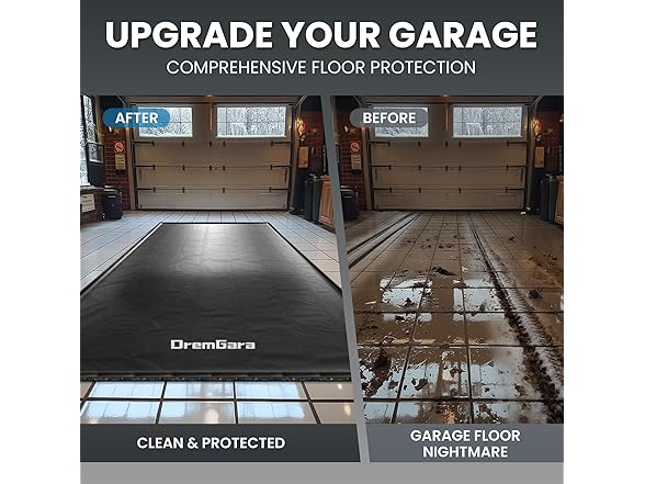 DremGara 7'9" x 16' Heavy-Duty Garage Floor Mat - 610GSM Commercial-Grade PVC Containment Mat with 1.2" Raised Edges to Trap Water, Mud, Snow & Oil, Waterproof Garage Floor Mat for Cars, Non-Slip (Open Box)
