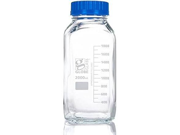 Glass Square Media Bottle, 2000mL,10/Box