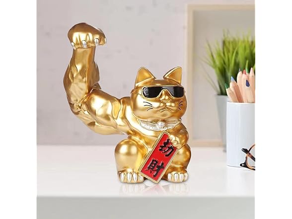 FRECI Lucky Cat Figurine Muscle Arm Cat