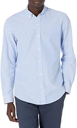 Amazon Essentials Men's Long-Sleeve Regular-Fit Stretch Oxford Shirt (Available in Big & Tall), Powder Blue, Small