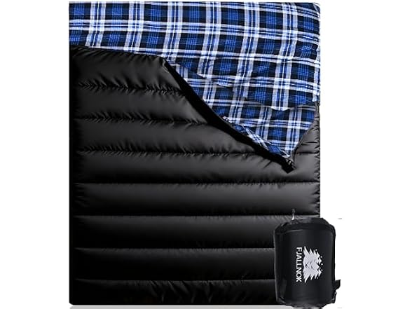 Blue/Black Flannel Queen Size Sleeping Bag