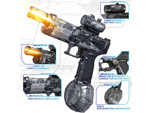Electric Water Gun w/ LED Lights 4-Pack