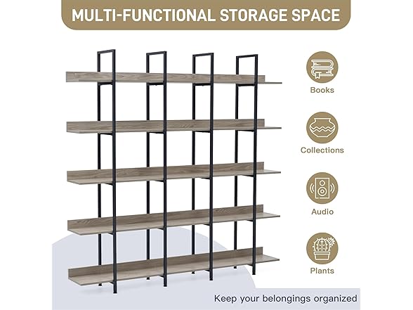 5-Tier Bookcase with Metal Frame Vintage
