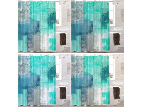 Batmerry Turquoise Grey Abstract Shower Cutain