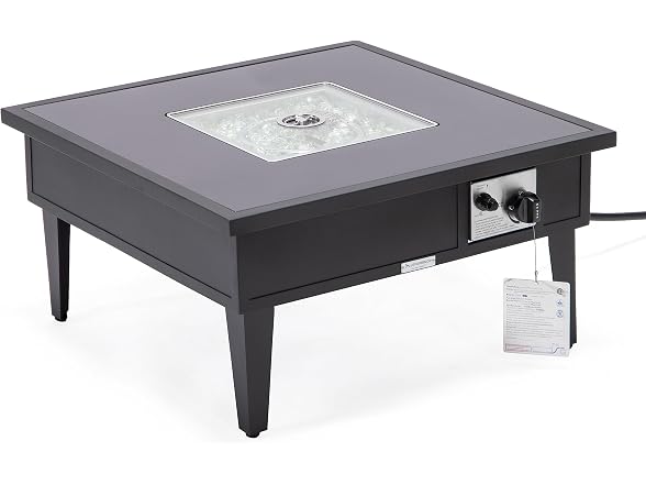 LeisureMod Walbrooke Modern Outdoor Square Fire Pit Table Black
