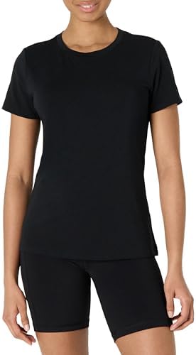 Amazon Essentials Women's Active Soft Cotton Regular Fit Crewneck Short Sleeve Lightweight Yoga Workout T-Shirt, Black, Large