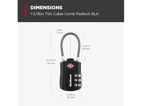 Kwikset TSA Luggage Lock with Cable, 4-Pack, Black