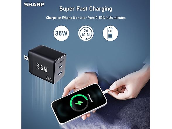 Sharp GaN Dual Port Foldable 35W USB-C Charger