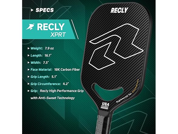 Recly Pickleball Paddle, 3K Carbon Fiber