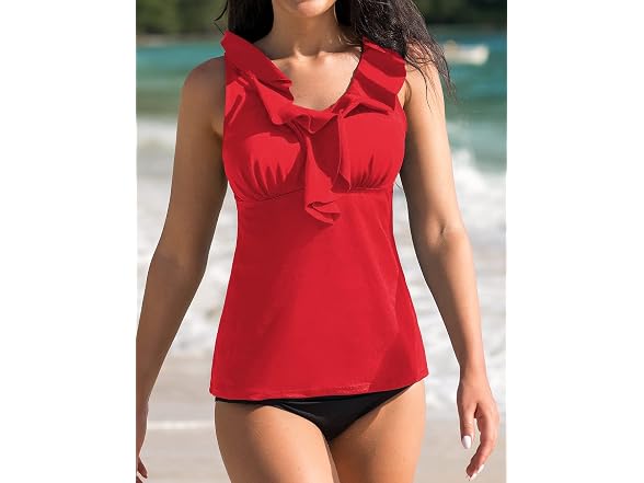 Septangle Women (10) V Neck Swimsuit Ruffled Tops