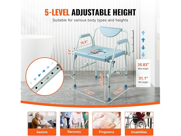Commode Chair, Bedside Commode with Drop-Down