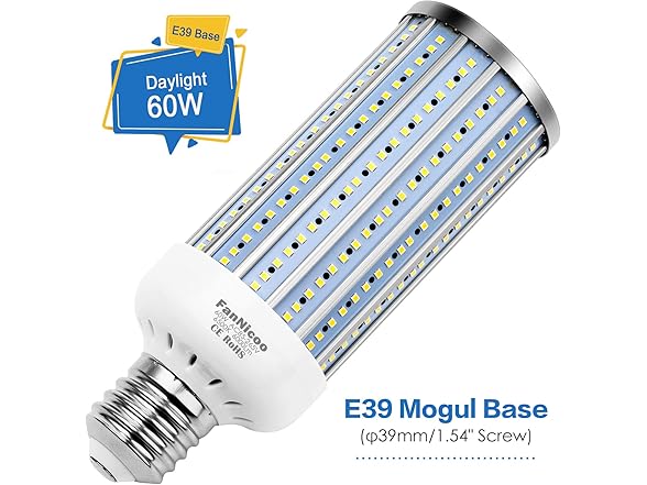 FanNicoo E39 LED Corn Light Bulb 500W Equivalent 60W