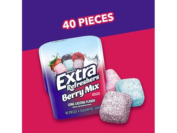 Extra Refreshers Berry Mix Gum, 40-Piece