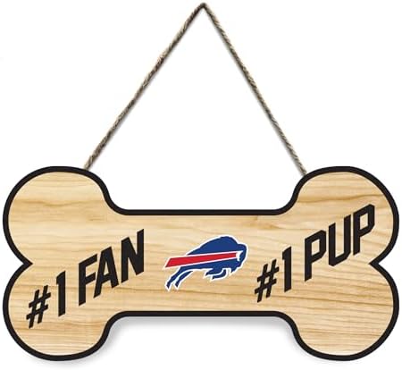NFL Buffalo Bills #1 Fan #1 Pup Waterproof Wooden Wall Sign, Sporty Fence Sign, NFL Football Fan Yard Décor for Yard, Fence, Walls, Indoor and Outdoor with Your Favorite Football Team Logo!