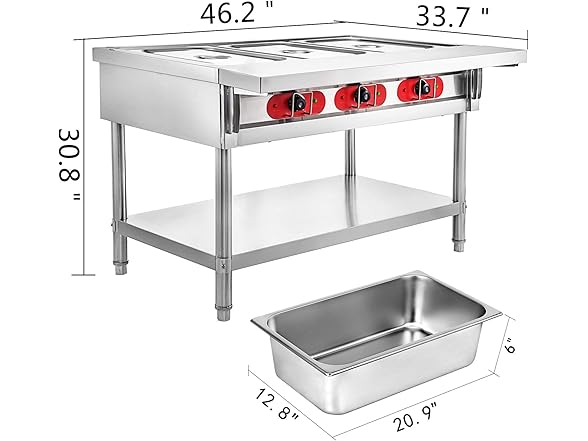 VEVOR Commercial Electric Food Warmer 3 Pot Steam Table Food Warmer 18