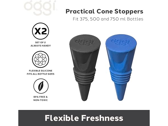 OGGI Cone Shaped Silicone Wine Corks, 2 pcs