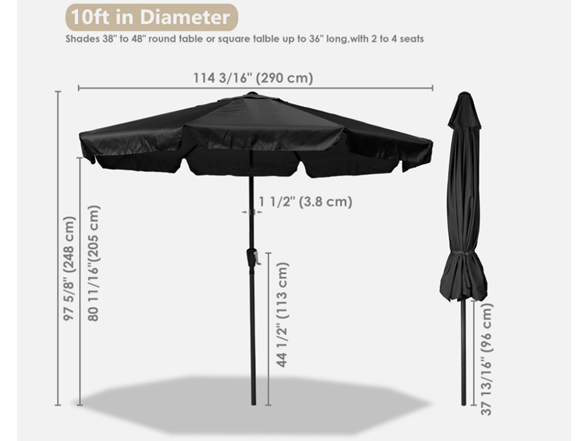 Yescom 10‘ 8 Rib Patio Umbrella Market Crank Tilt