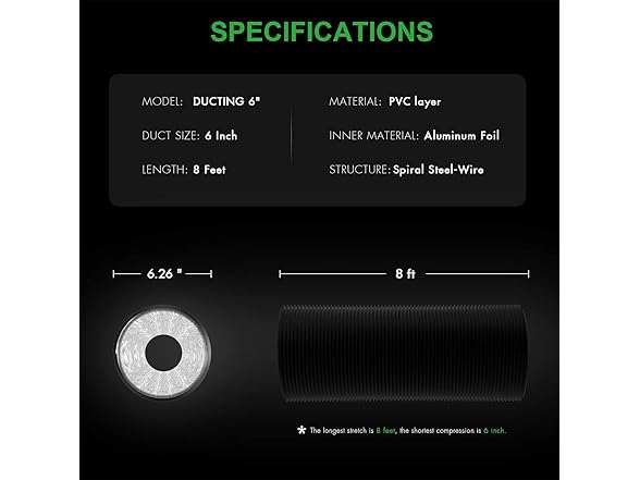 iPower Flexible 6 Inch 8 Feet Aluminum Ducting
