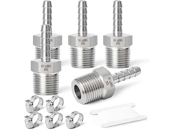 1/4 Barb x1/8 MNPT Adapter 5Pcs+Clamp