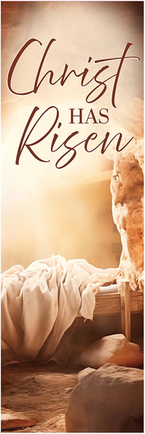 Christian Brands Easter Banner “Christ Has Risen” Tomb Church Banner, 2' x 6' - Gallery 2