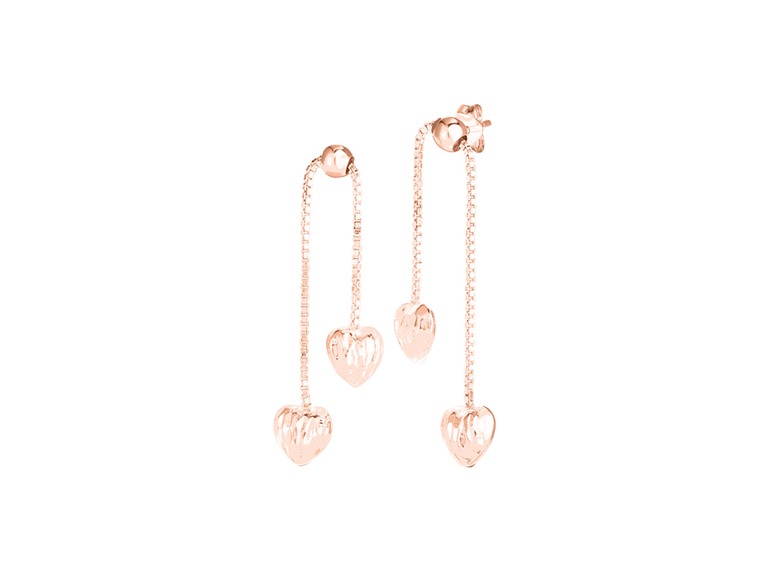 925 Sterling Silver Puffed Heart Dangle Earrings Plated In 18K Rose Gold