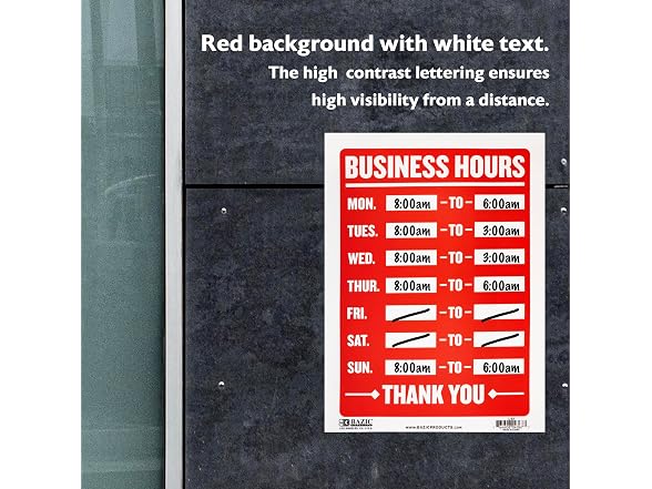 BAZIC Products Business Hours Sign, 12
