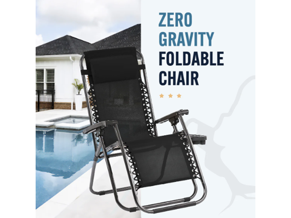 Adjustable Zero Gravity Folding Chair w/ Side Table- Gray