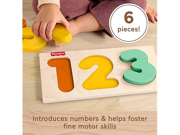 Fisher-Price Wood Montessori Toy 1-2-3 Puzzle
