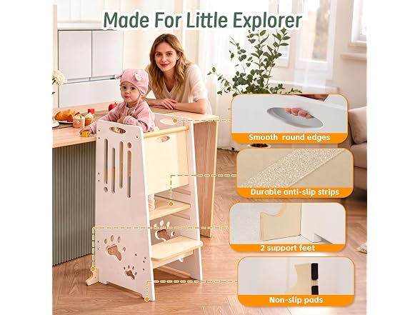 Toddler Tower Height-Adjustable White Step Stool with Sliding Safety Door (Open Box)