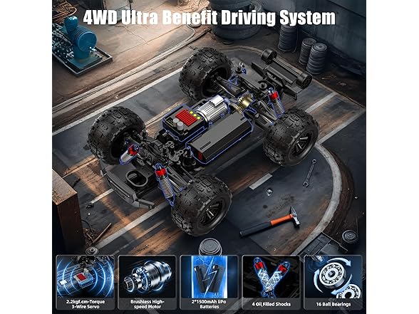 RC Truck 1/16 Brushless Motor, 35 mph Max Speed