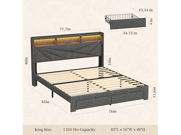 Blissivia Upholstered Platform Bed Frame with LED Lights