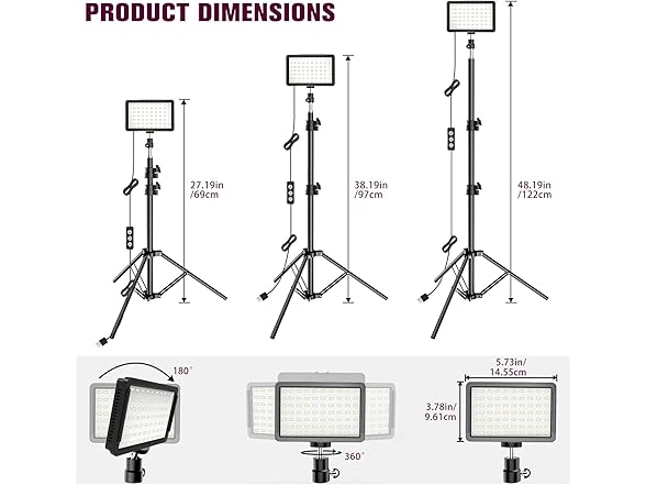 (3 PACK) Photography Lighting Kit Dimmable 5600K USB LED Lights w/Tripods