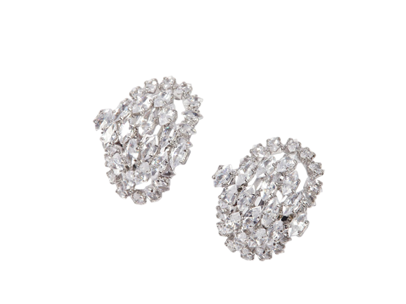 S/S Silver Tone Oval Cluster Cubic Zirconia Stud Earrings